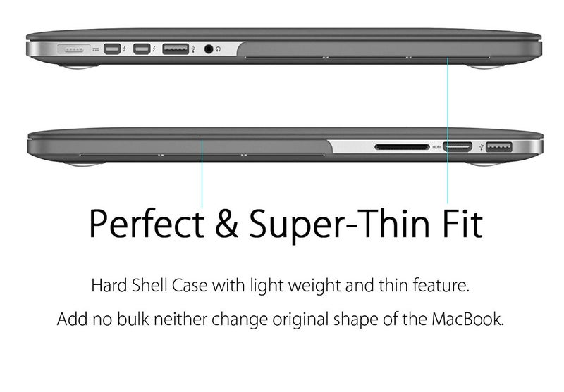 UESWILL 3 in 1 Matte Hard Case Compatible with MacBook Pro (Retina, 15 inch, Mid 2012/2013/2014/Mid 2015), Model A1398, NO CD-ROM, NO Touch Bar + Keyboard Cover and Screen Protector, Gray - Image 5
